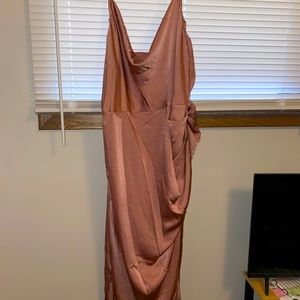 Mauve slip type dress with a side fringe